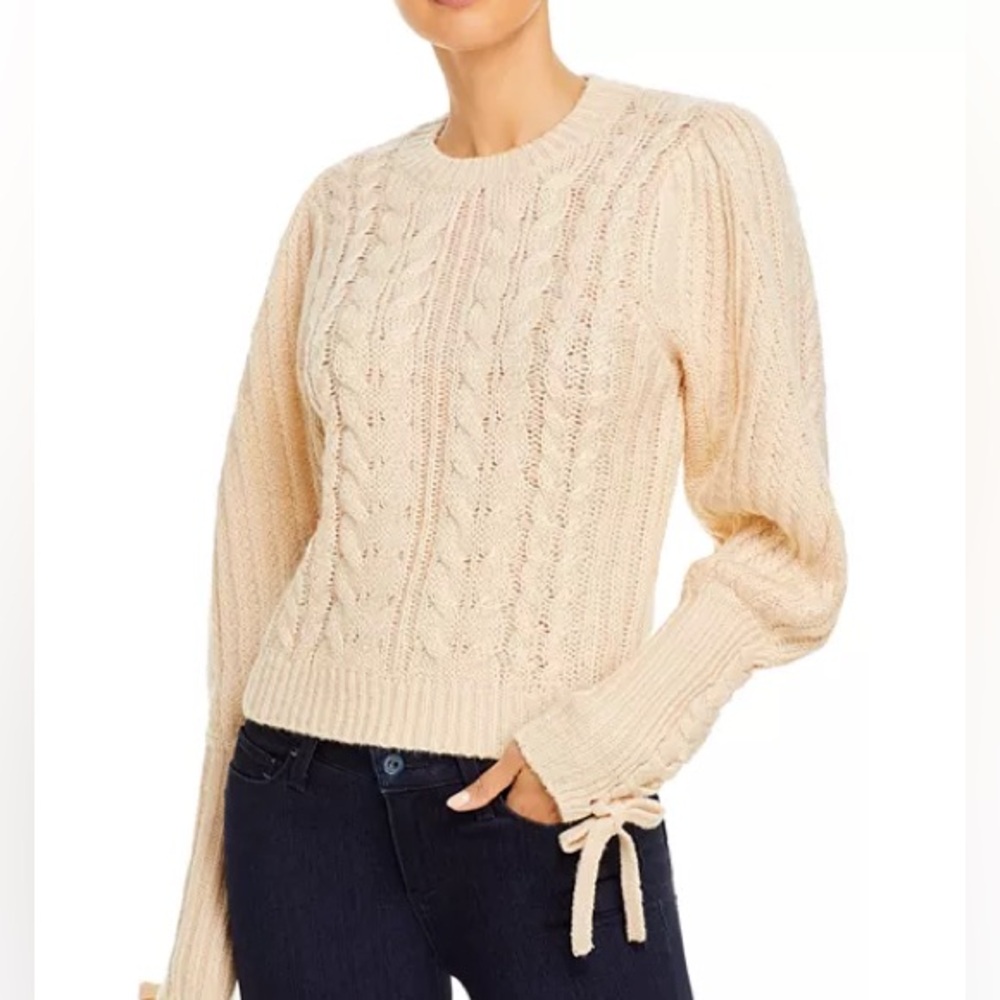 525 America Women's Cream Cable Knit Puff Sleeve Sweater Size M